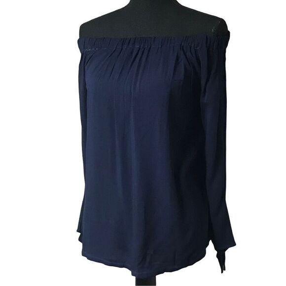 Michael Stars Navy Off Shoulder Split Cuff Top - Picture 1 of 7